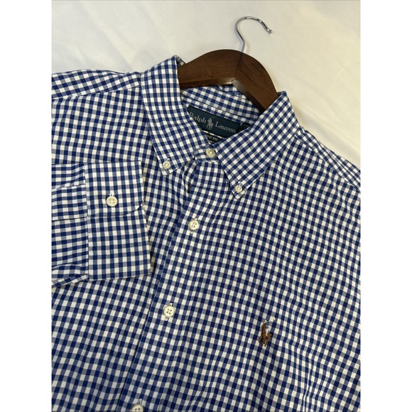 POLO RALPH LAUREN CLASSIC FIT BUTTON Down SHIRT Men's L Long Sleeve Blue Plaid - Picture 1 of 9